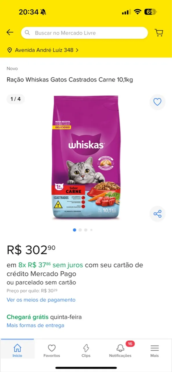 Ração Whiskas Gatos Castrados Carne 10,1kg R$200 e se comprar 10 sacos faço por 190