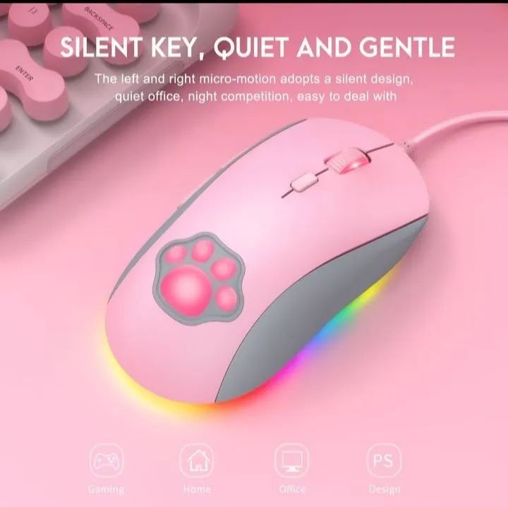 MOUSE ONIKUMA CW918 ROSA CUTECATPAWS - Foto 5