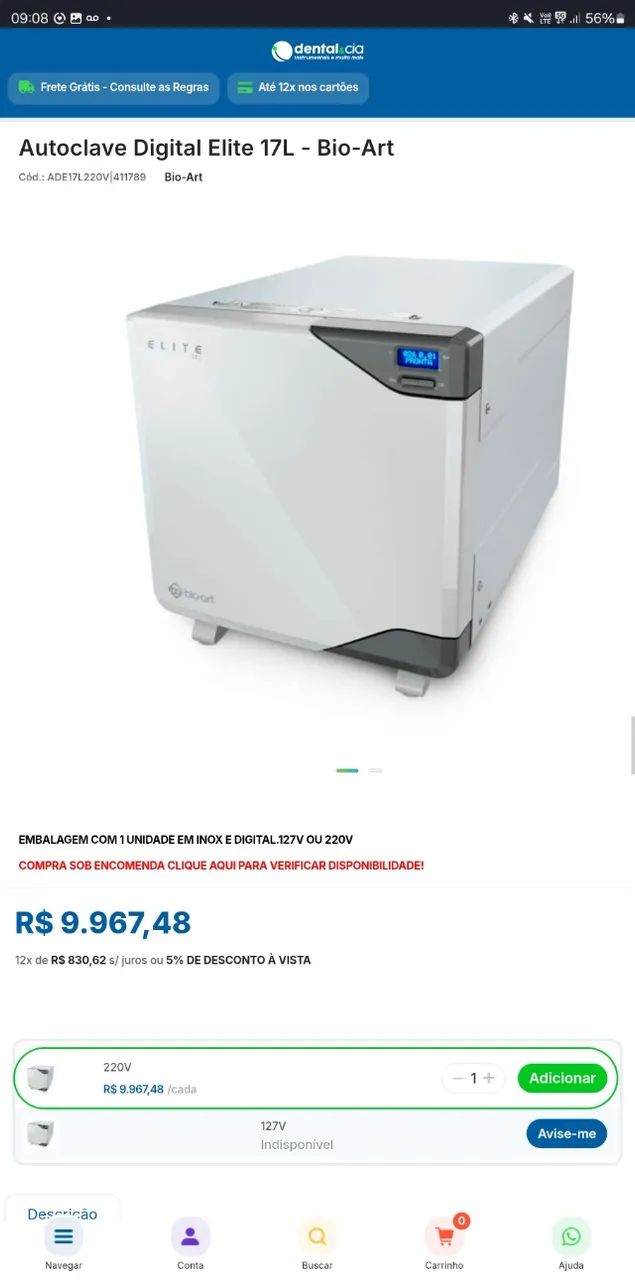 AUTOCLAVE DIGITAL ELITE 17L - BIO-ART | SEMINOVA - APENAS 33 CICLOS! - Foto 3