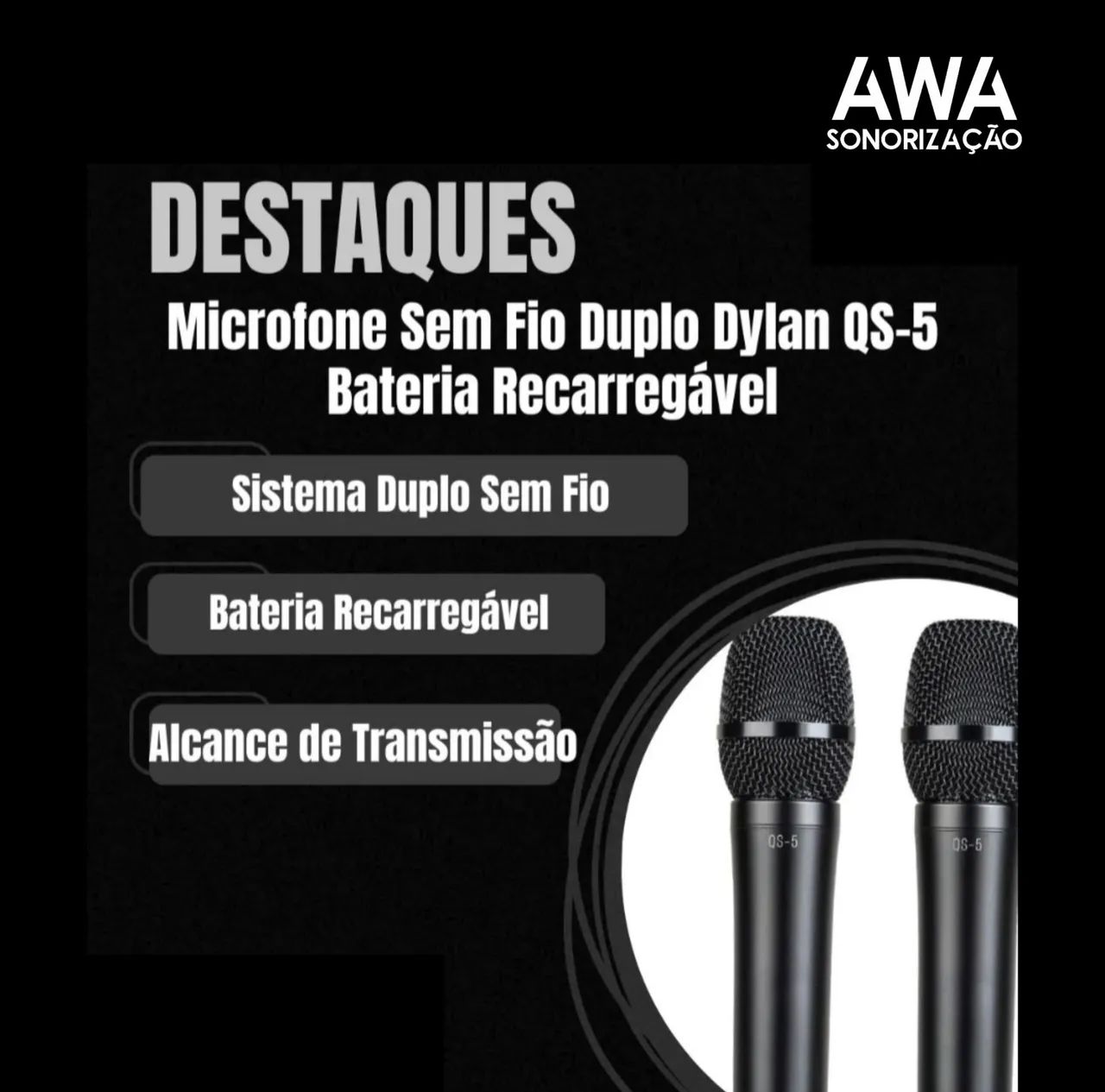 Dylan Microfone Sem Fio Duplo QS-5 (300 Canais / Recarregável Bateria de Lithium) - Foto 2