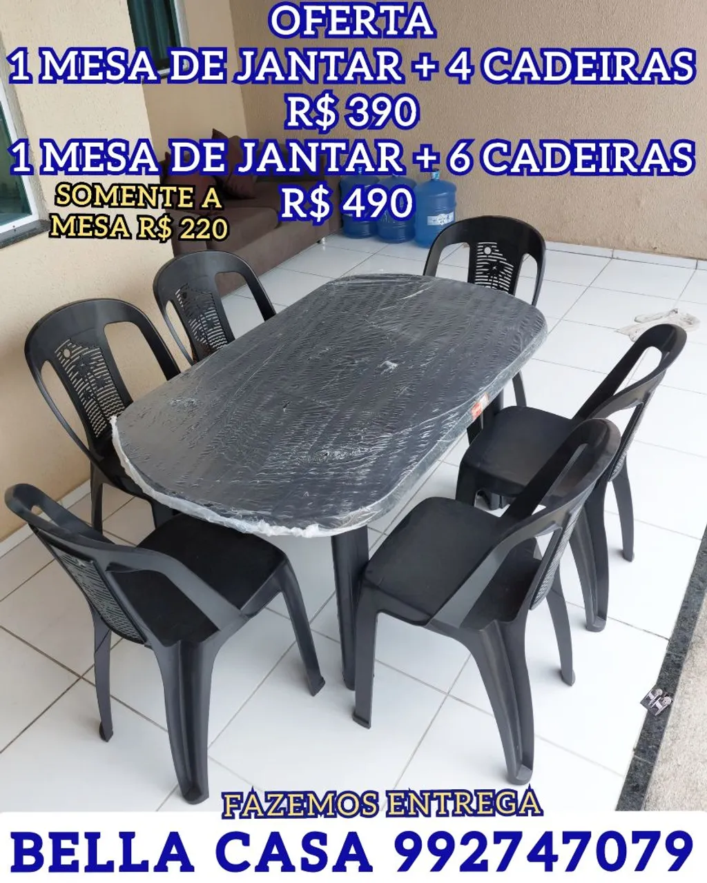 OFERTA MESA DE JANTAR XG MAIS 6 CADEIRAS XG PRETO ENTREGO