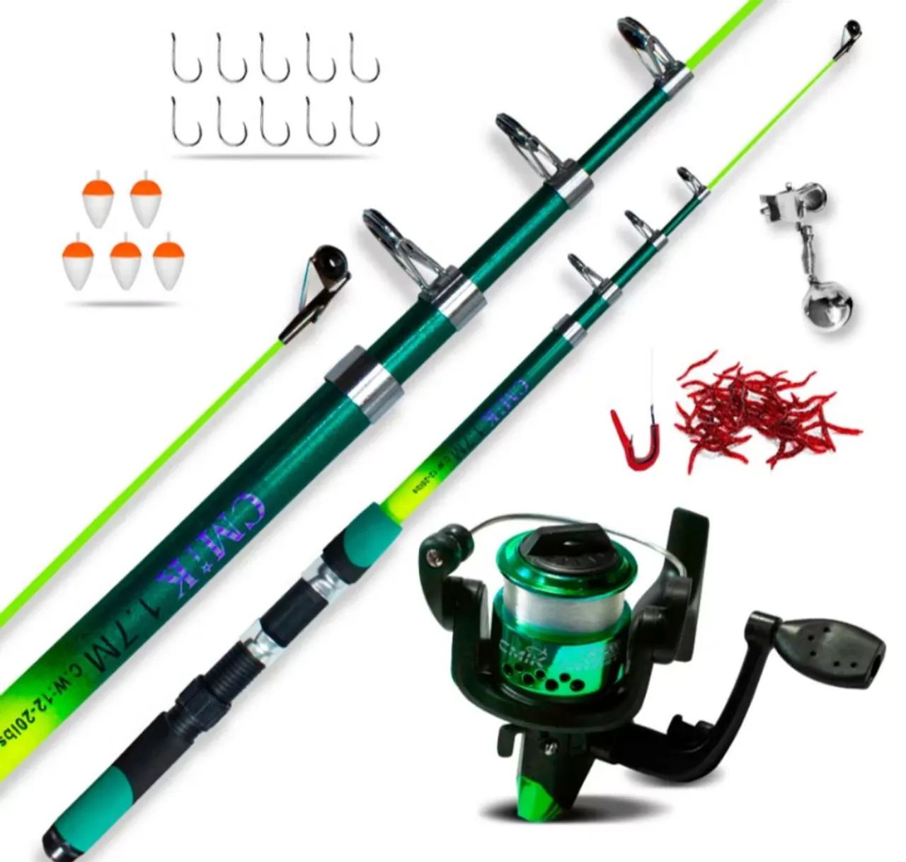 Kit Pesca Infantil - Vara Telescópica + Reel + Linha + Iscas - Foto 4
