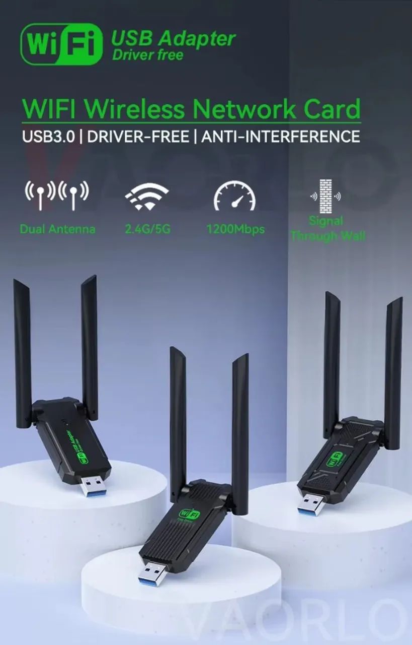 Adaptador USB WiFi Wireless 1200Mbps Dual Antena