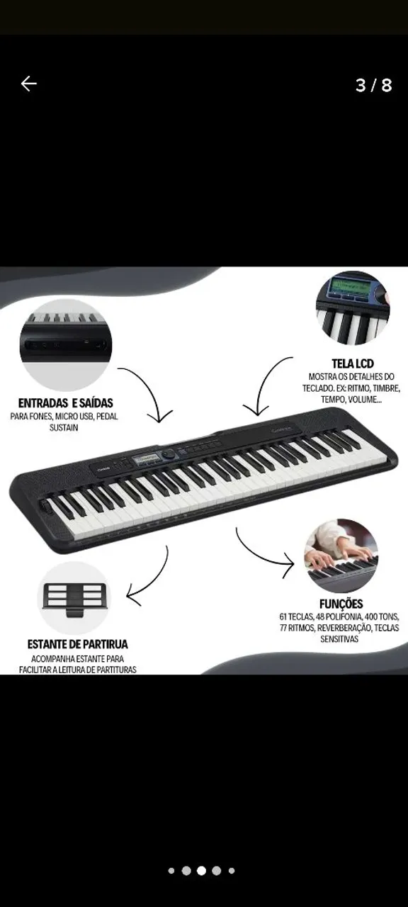 Teclado Musical Casio 61 Teclas + Estante e LCD