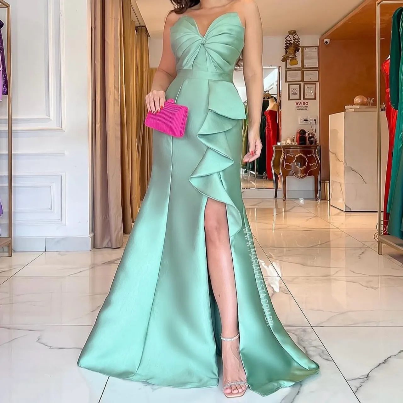 Vestido Festa/Madrinha Paleta Verde Oliva