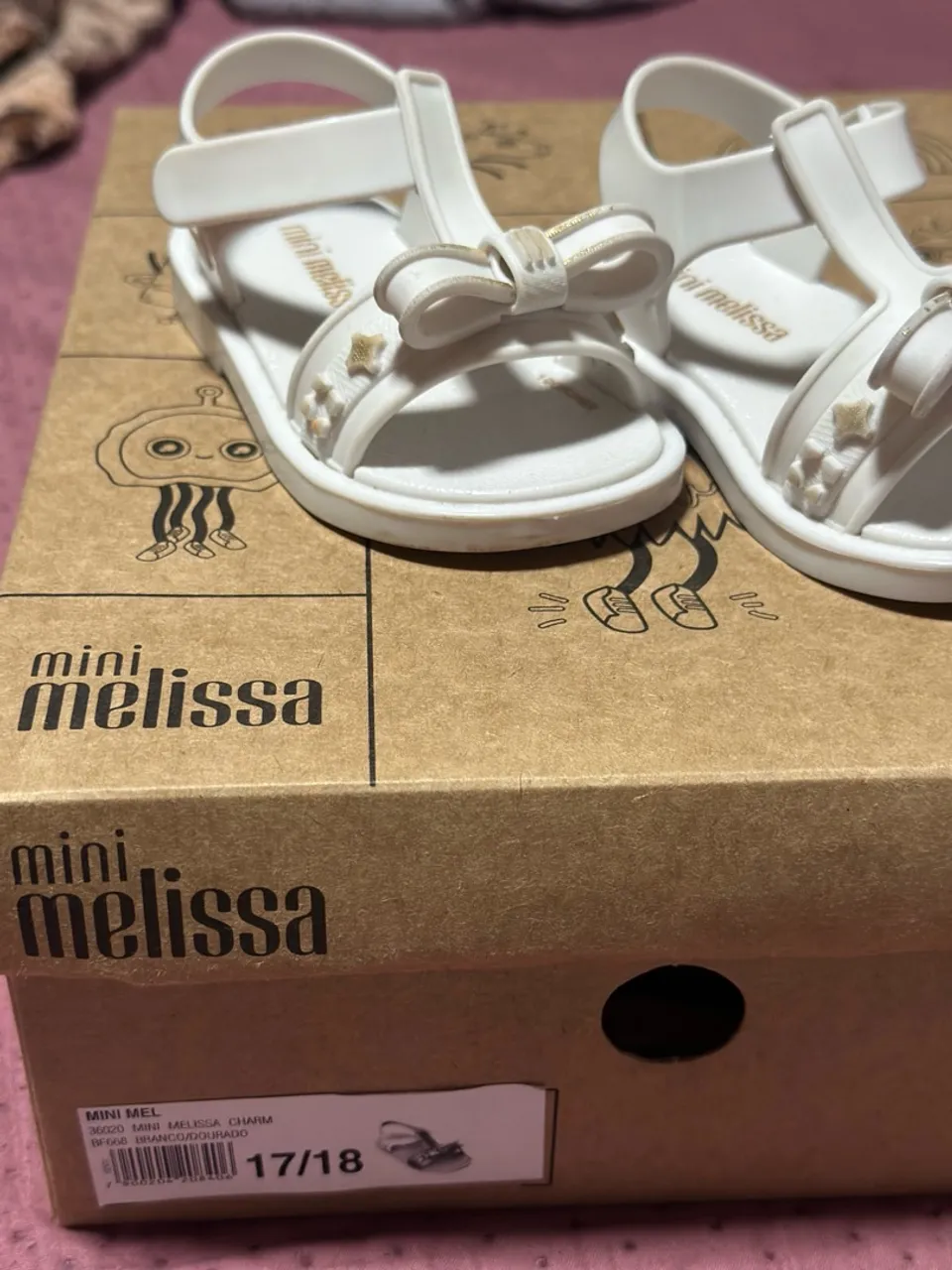 Sandálias Mini Melissa Charm - Branca Dourada - Tamanho 17/18