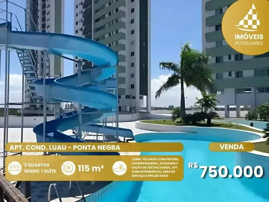 Apartamento à venda, 3 quartos, 2 suítes, 2 vagas, Ponta Negra - Natal/RN