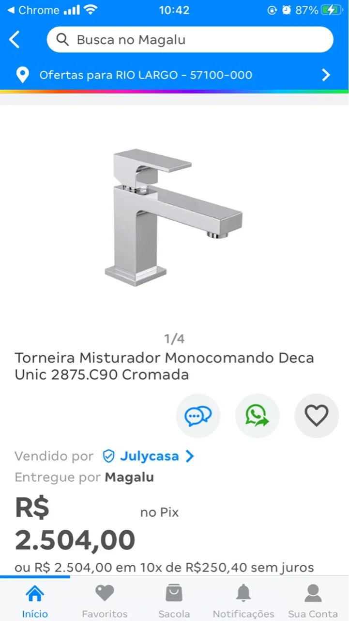 Torneira Misturador Monocomando Deca Unic 2875.C90 Cromada