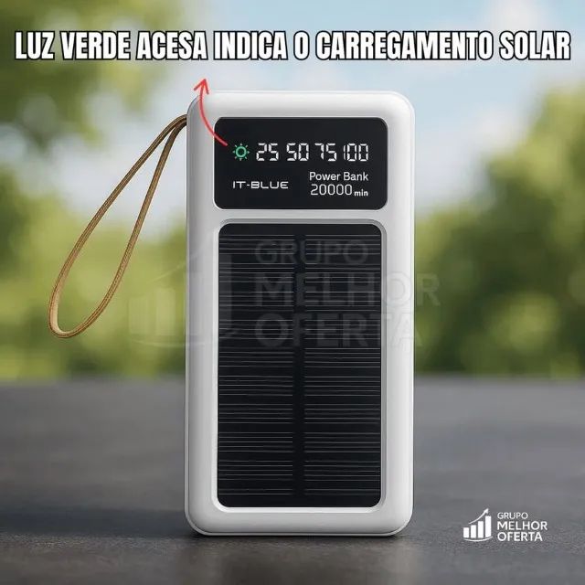 Power bank Solar 20000mAh IT-BLUE Portátil com Carregamento Rápido, - Foto 2