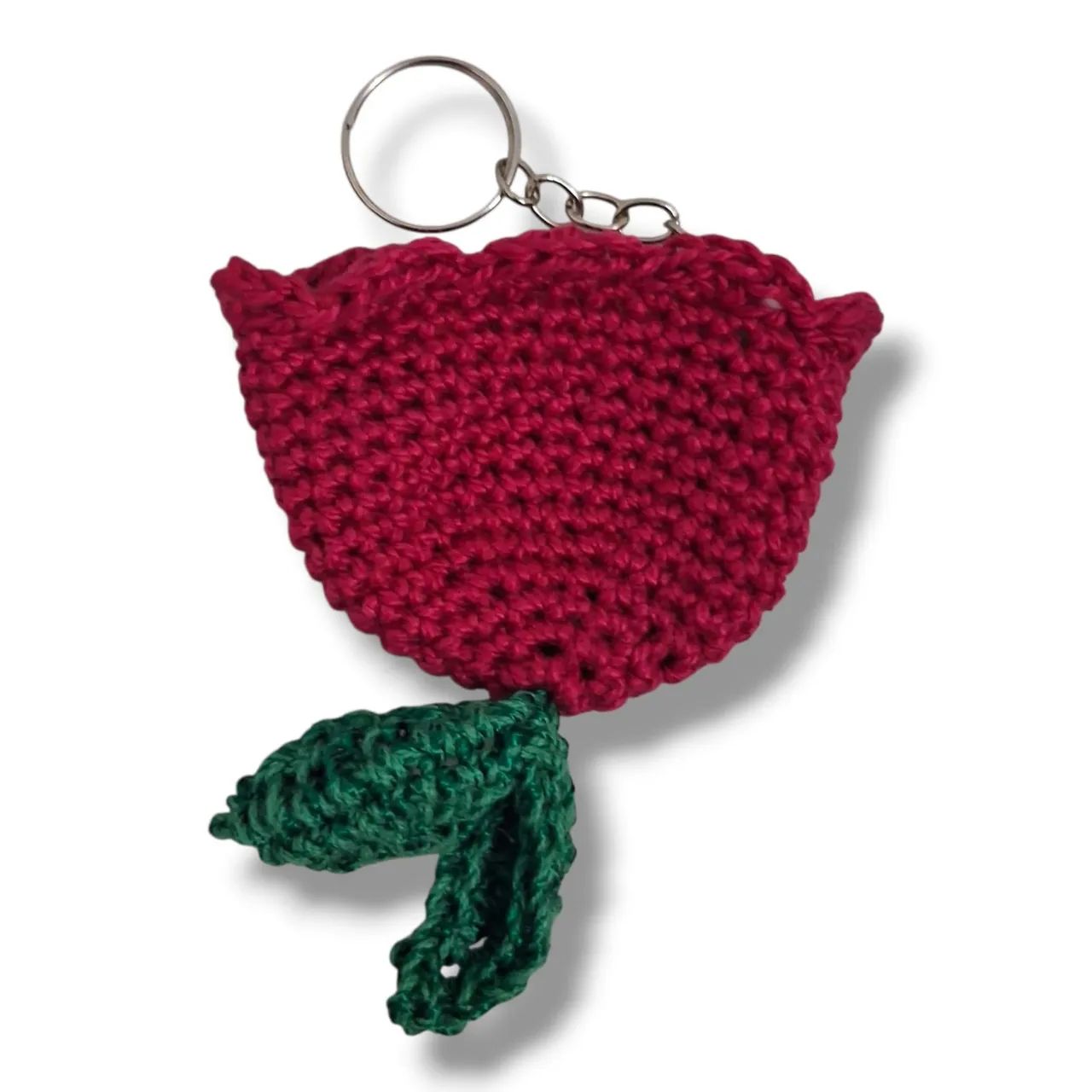 Chaveiro Rosa Flor Crochê Artesanal - Foto 3