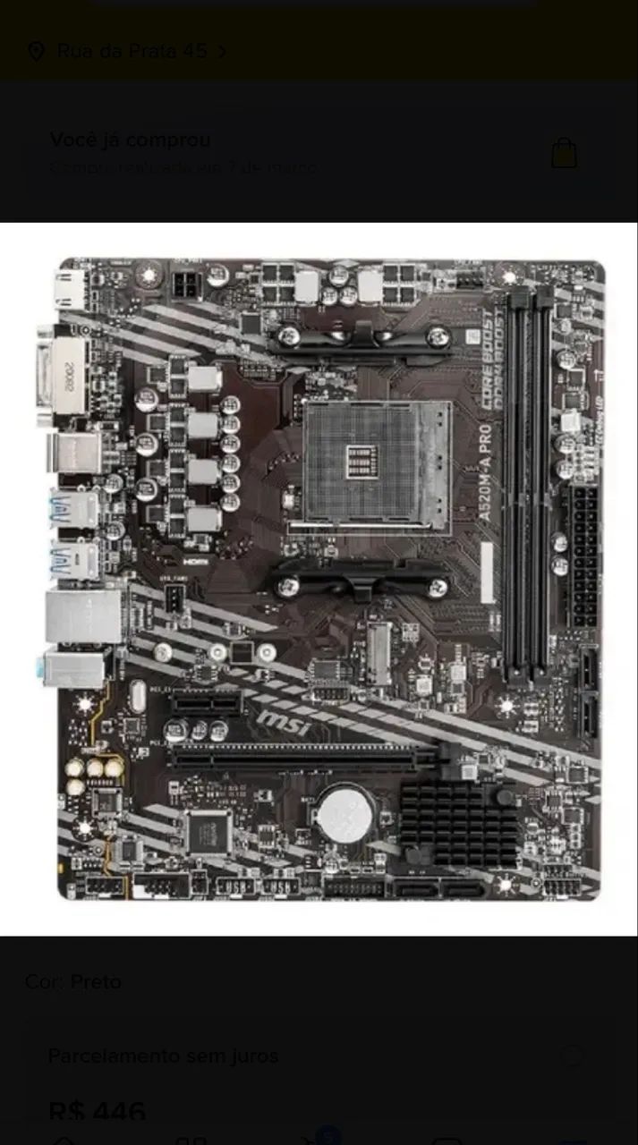 Placa-mãe Msi A520m-a Pro Am4 Matx Ddr4 Hdmi Dvi M.2 Preto