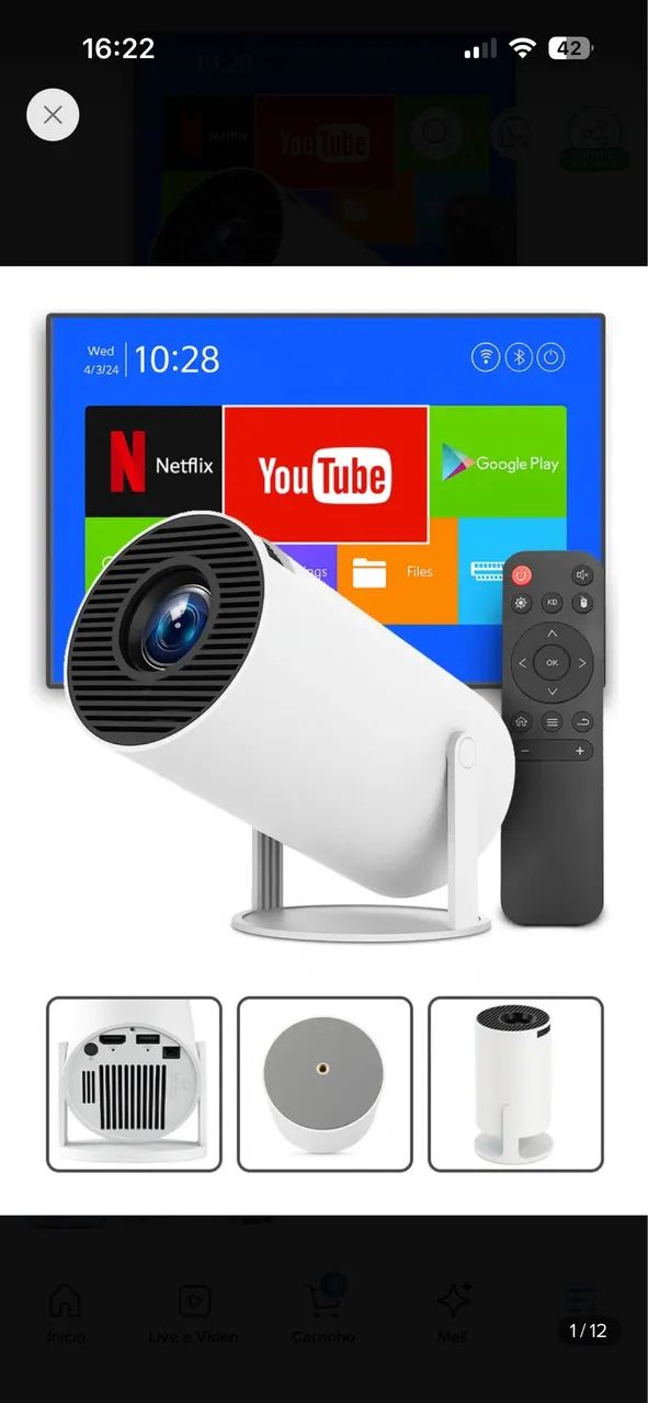 Mini Projetor Davely HY300 4K Android com Wi-Fi e Bluetooth