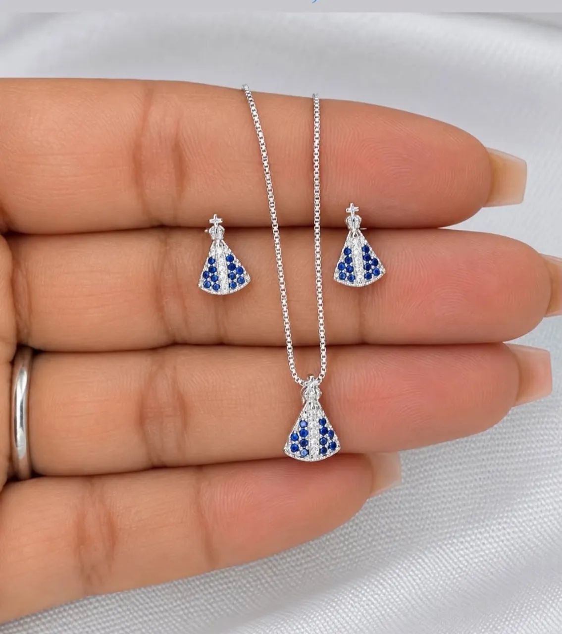 Conjunto de prata nossa senhora 925