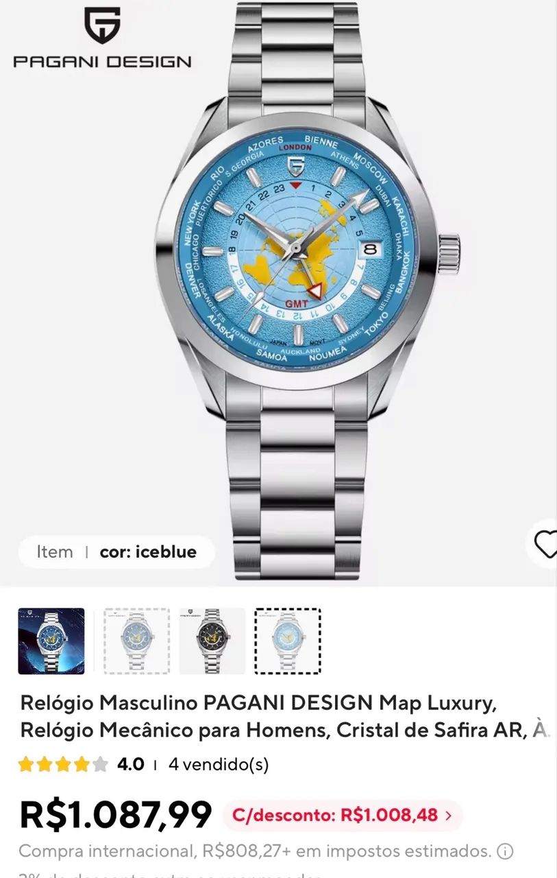  Relógio automático Pagani Design World Map GMT. - Foto 5