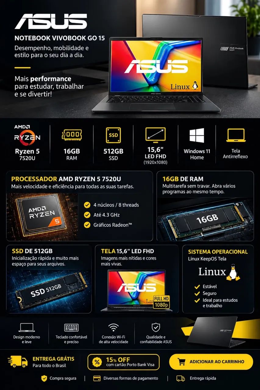 Notebook Asus vivobook Go 15 - Foto 2