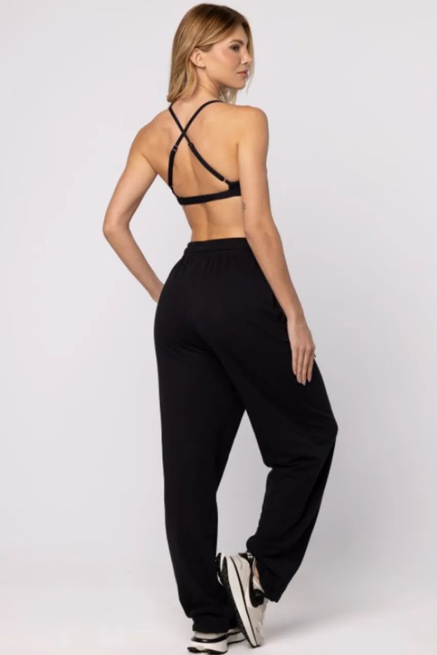 Calça oversized de Moletinho Preto - Foto 3