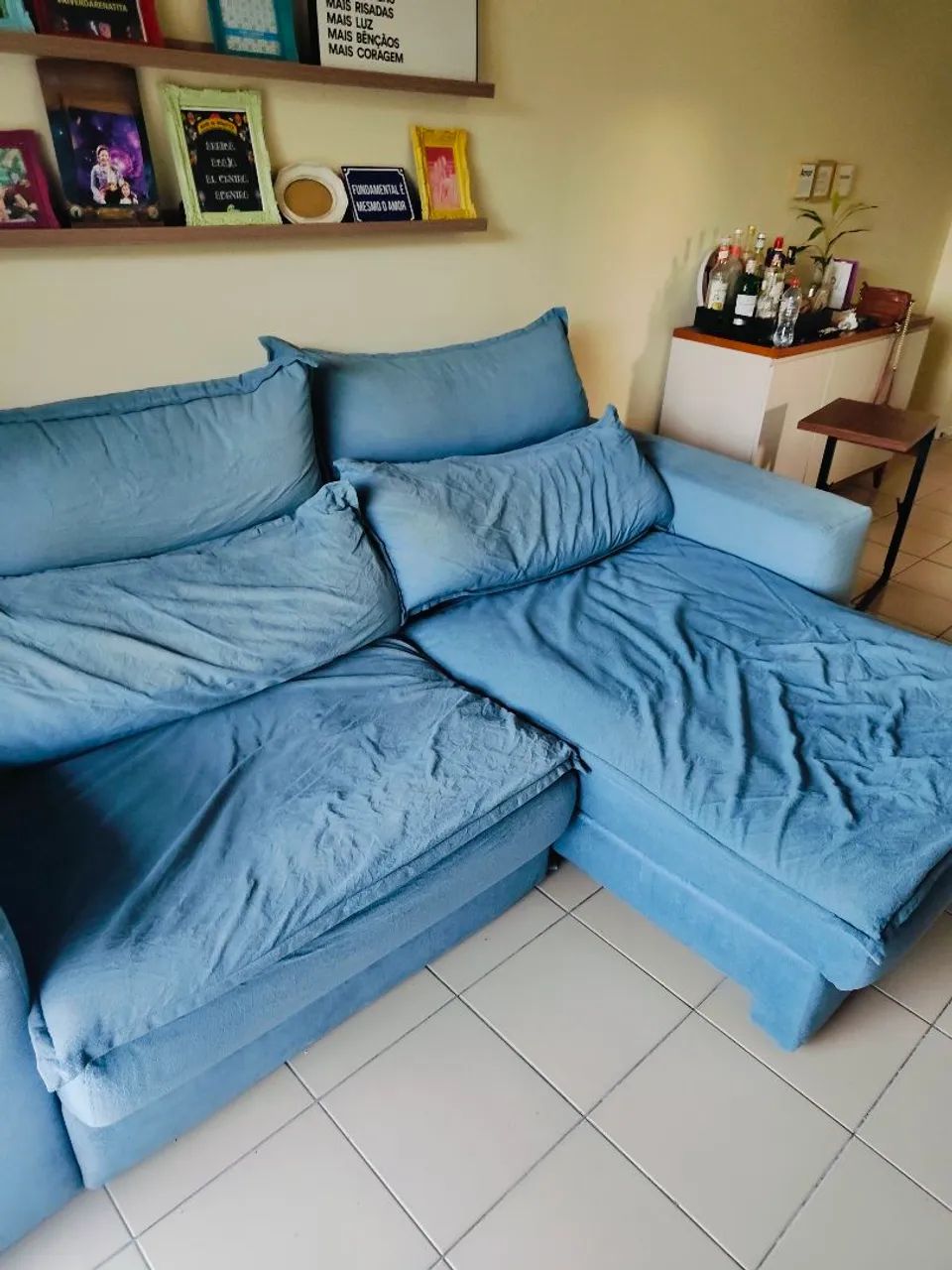 Sofá Retrátil e Reclinável Azul 2,50m - Super Confortável (Ótimo Estado) - Foto 2