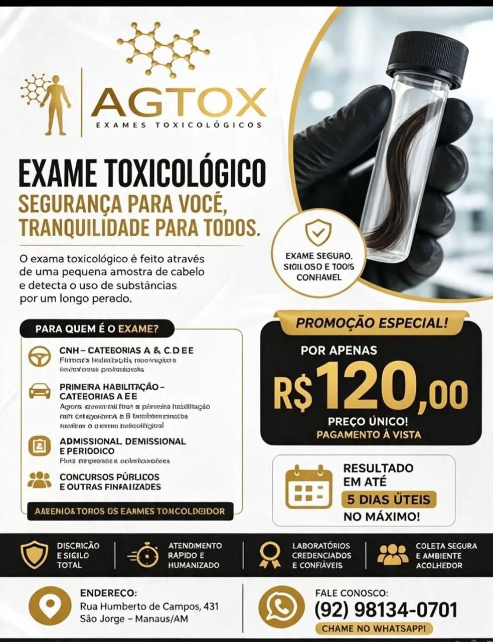Exame toxicológico 110$