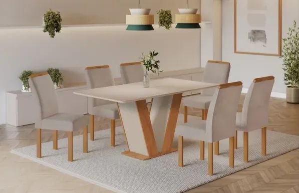 Conjunto de Mesa Qatar retangular sem vidro 160X80 com 6 cadeiras