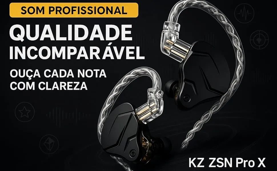 KZ ZSN PRO X BLACK COM MICROFONE - Fones de Ouvido - Cruz das KZ ZSN PRO X BLACK COM MICROFONE - Fones de Ouvido - Cruz das