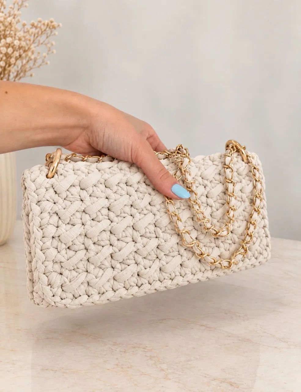Bolsa Clutch de crochê Off-White  - Foto 2