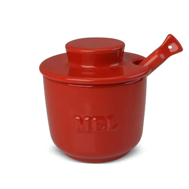Pote De Mel Com Colher Meleira Cerâmica Vermelho  - Foto 3
