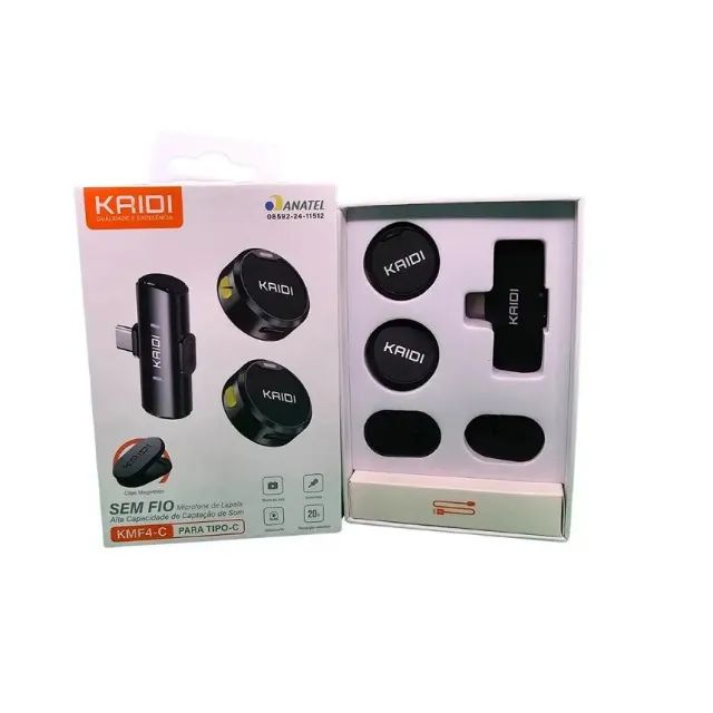 Microfone de Lapela Duplo Sem Fio Com Ímã Kaidi  - Foto 5
