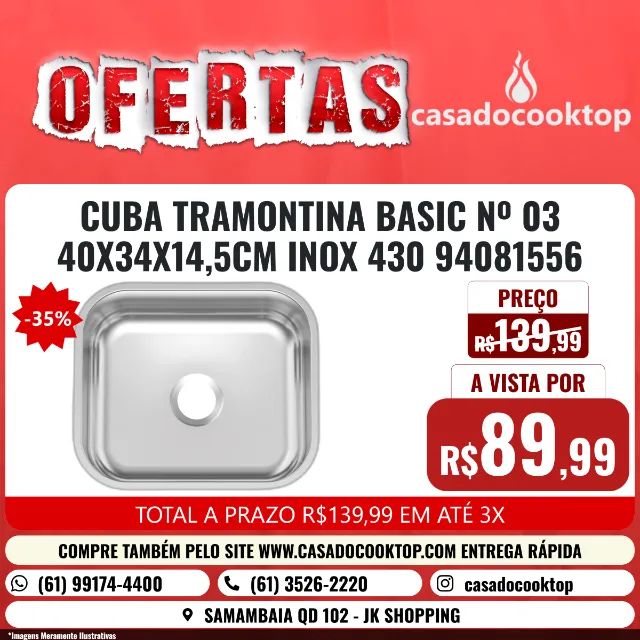 CUBA TRAMONTINA BASIC Nº 03 40X34X14,5CM INOX *