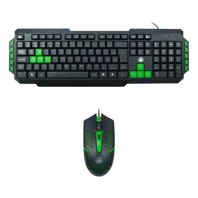 ? Kit Gamer Teclado + Mouse Start 2.0 USB LED ABNT2 Ergonômico PC Notebook Cor Verde