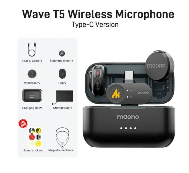 Microfone Lapela Sem Fio Maono Wave T5 Usb-C Wm-650 - Foto 2