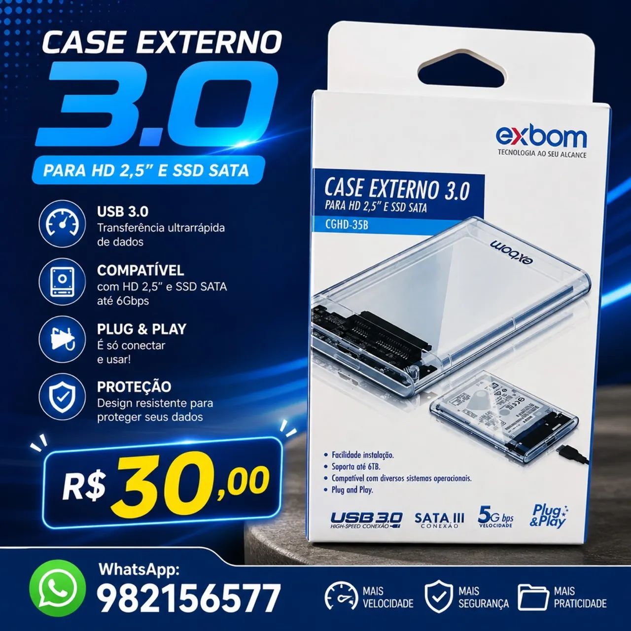 CASE EXTERNO 3.0 PARA HD 2,5" E SSD SATA