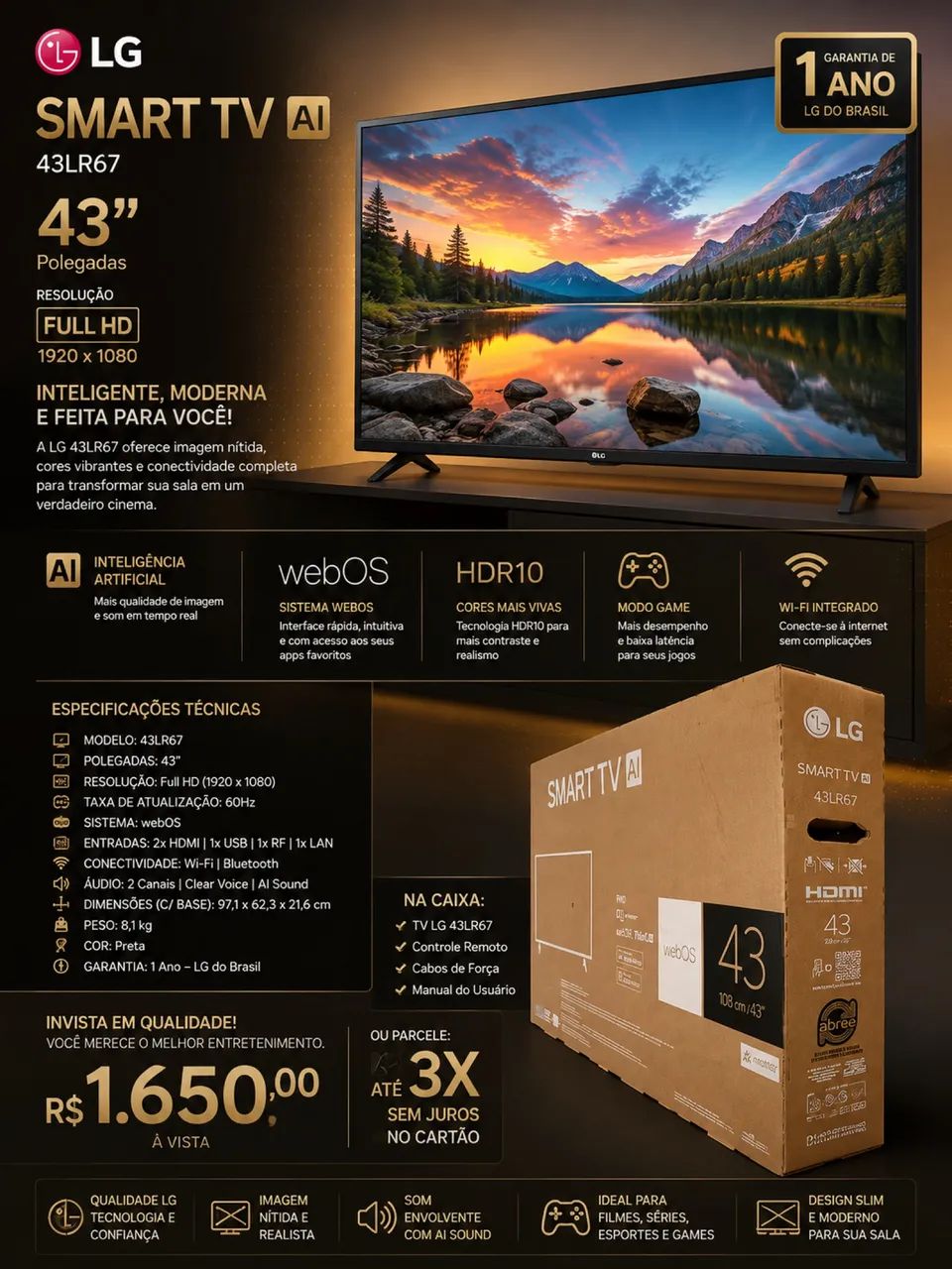 Smartv LG 43 polegadas nova lacrada