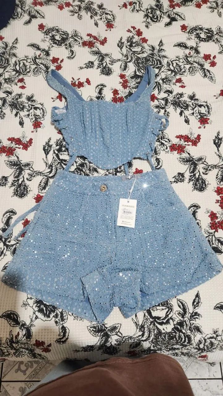 Conjunto Short Azul TAM P - NOVO