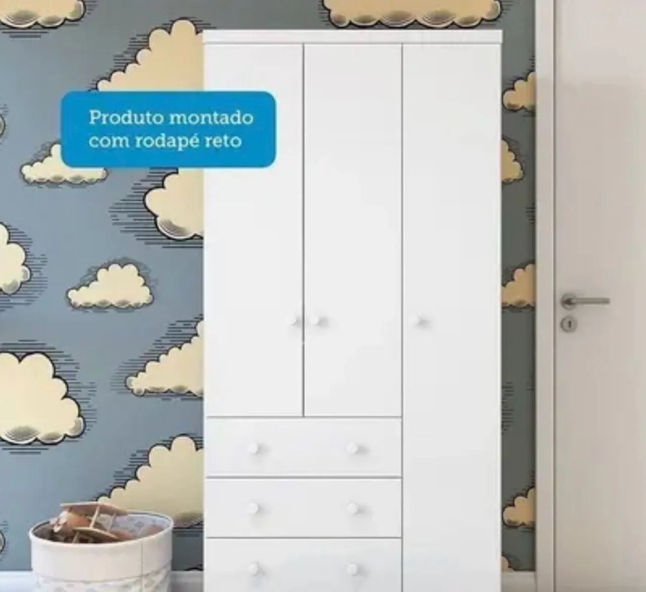 Quarto de Bebê Completo Berço Guarda Roupa 3 Portas e Cômoda 100% MDF Móveis Branco - Foto 4
