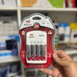 Carregador de Pilhas AA/ AAA/ 9V - Mox completo 