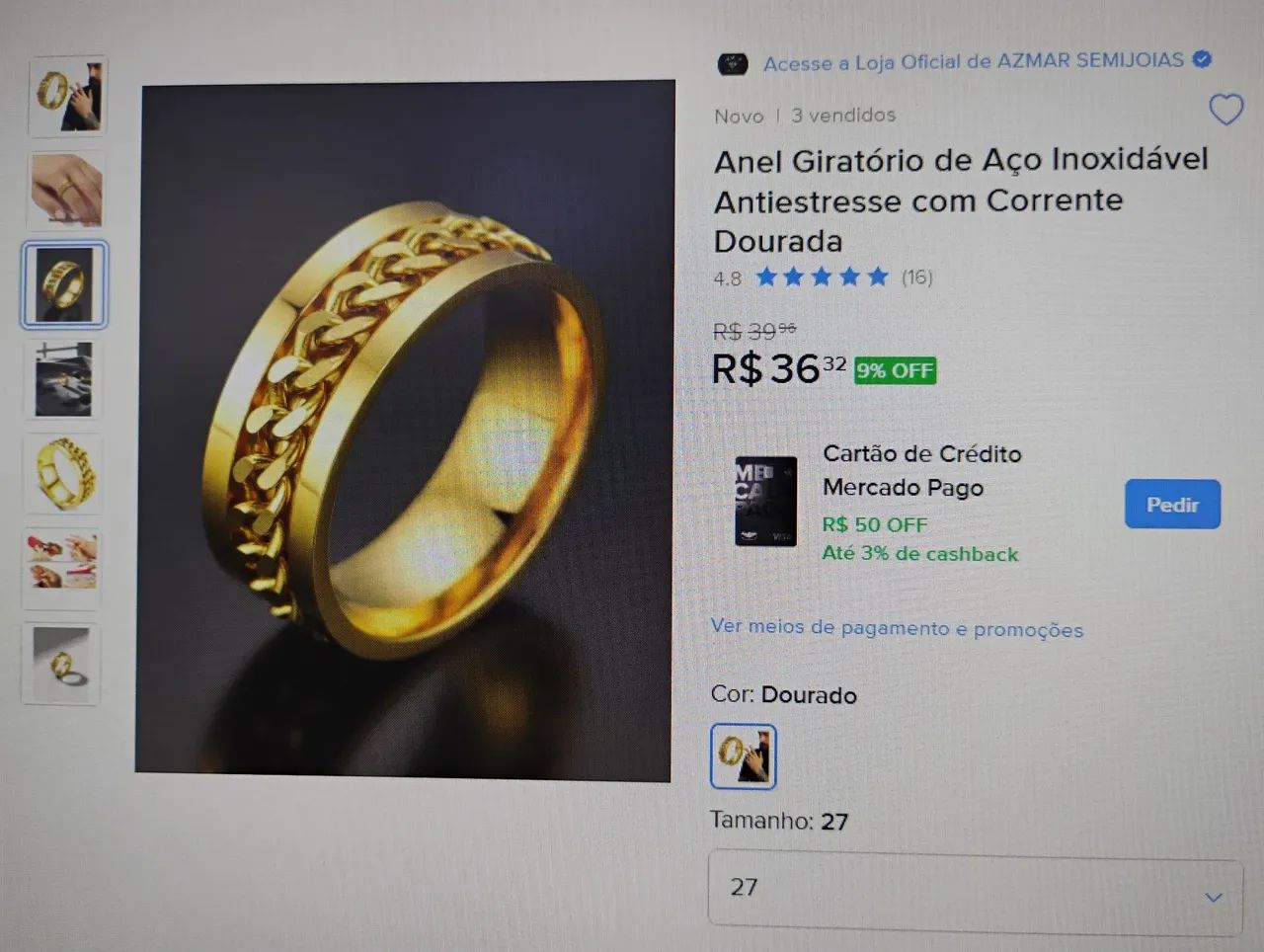 Anel em aço dourado anti-stress - Foto 3