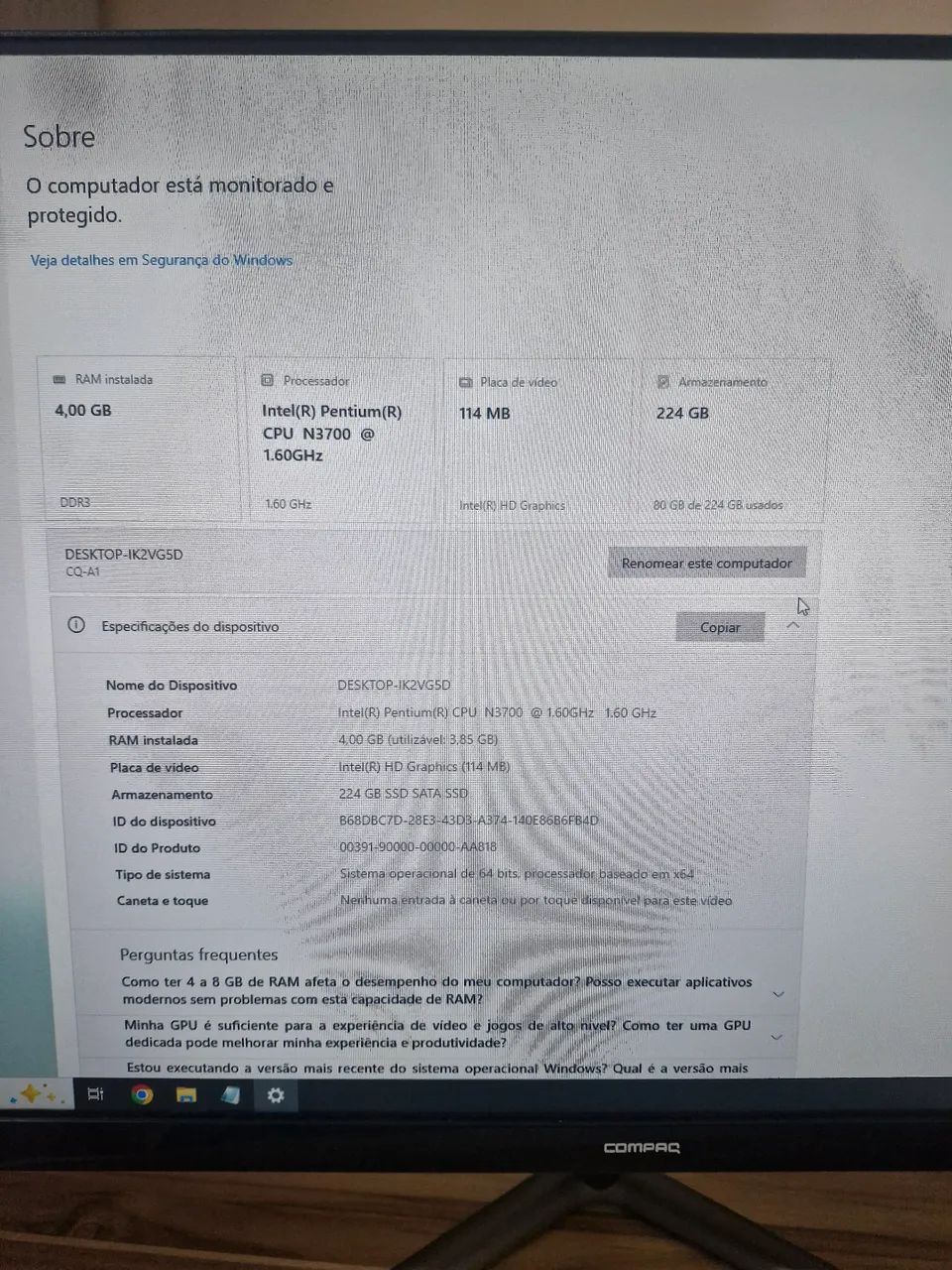 Computador All In One Compaq 4gb de ram - Foto 5