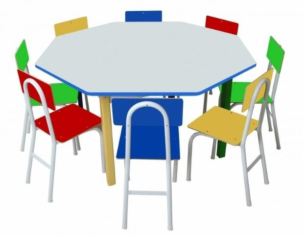 Mesa Infantil Oitavada Com 8 Cadeiras Em Ferro Carlu 1738