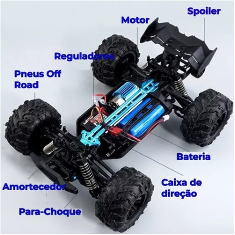 Carrinho Controle Remoto Grande Recarregavel Off Road 1/16