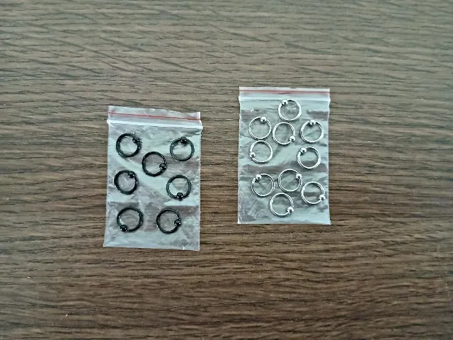 kit com 17 Piercing para orelha, captive 6mm aço cirúrgico ,antialérgico cor prata e preto