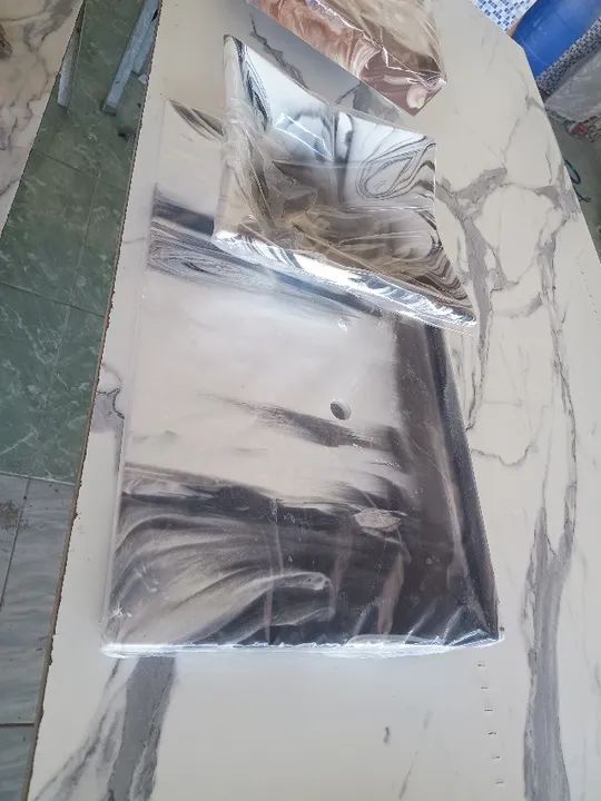 Pia de Cuba 29x29 e Bancada 37x60 no mármore sintético para banheiro - Foto 5