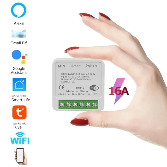 Mini Relé Wi-fi 16a Three Way Tuya Alexa, Google Home, Smart Life - COD - 1198