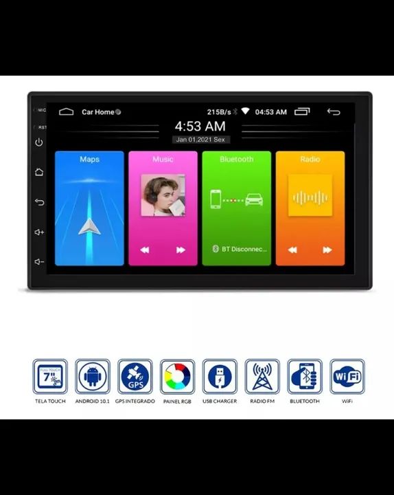 Central multimídia ANDROID 13 tela de 7 com 2 gb de Ram WIFI e BT modelo RS-808BR GPS