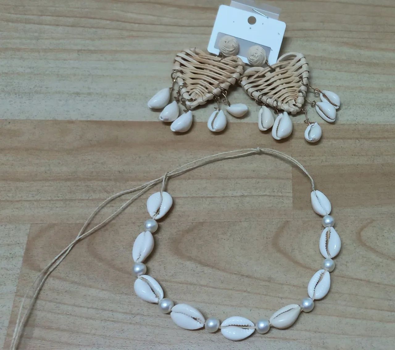 (Novo) Kit Choker + par brincos búzios artesanal