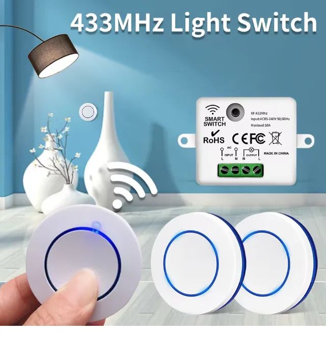 Interruptor Three Way Sem Fio Rf433 + 2 Botões Sobrepor 3m