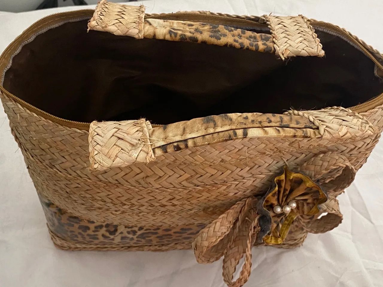 Bolsa de palha com estampa de onça - Foto 2