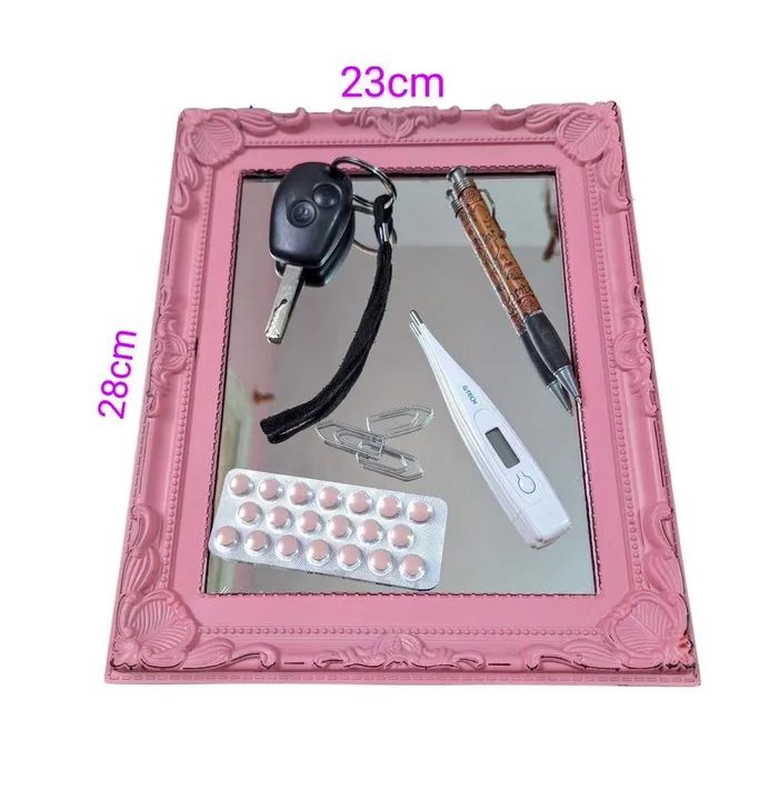 Bandeja Decorativa organizadora rosa com espelho Chaves e Objetos<br><br> - Foto 2