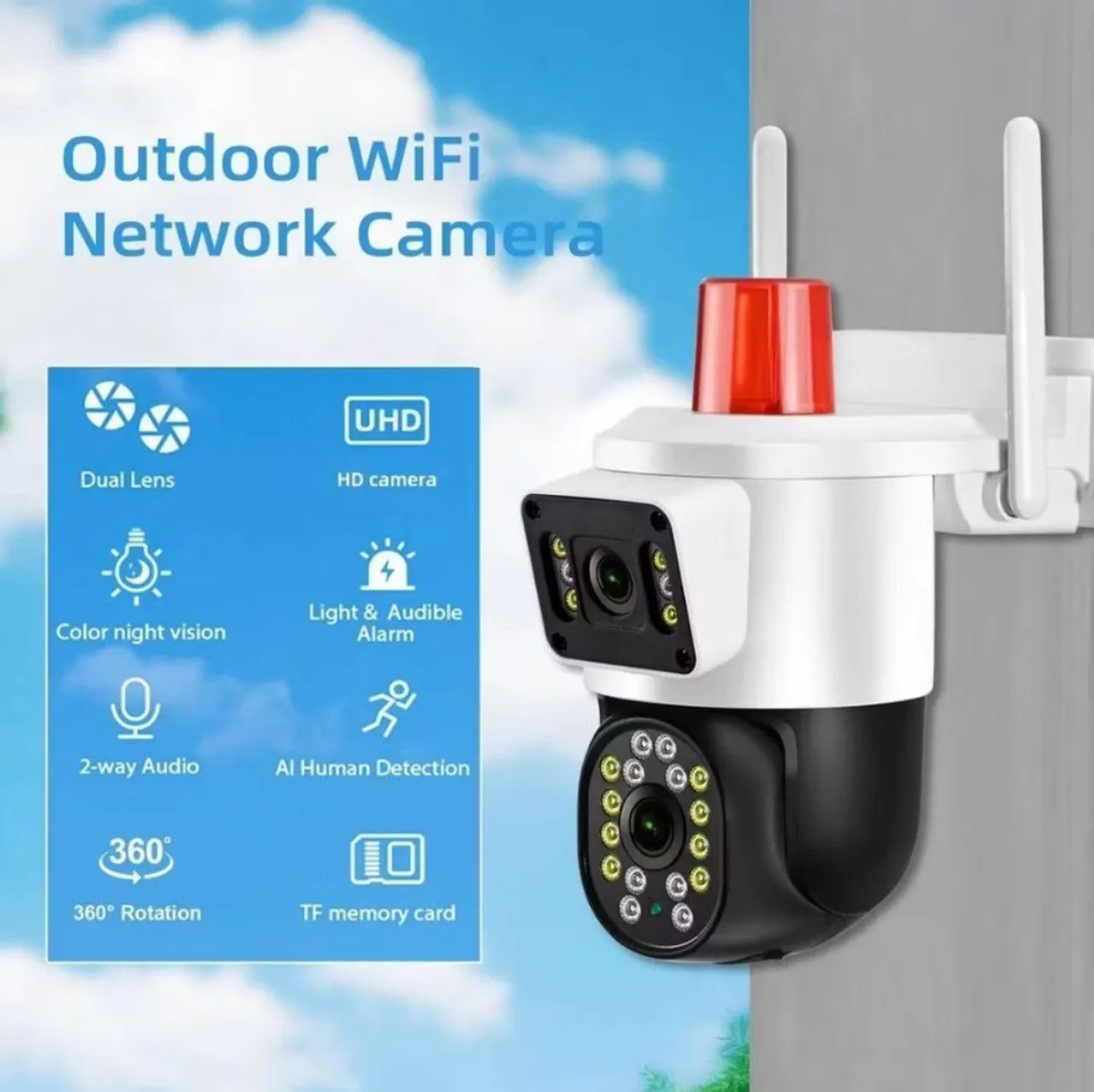 Câmera de Segurança Externa WiFi com Visão Noturna e Alarme