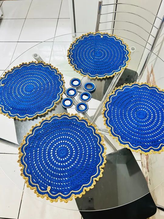 Jogo Americano Crochê Azul e Dourado - Foto 2