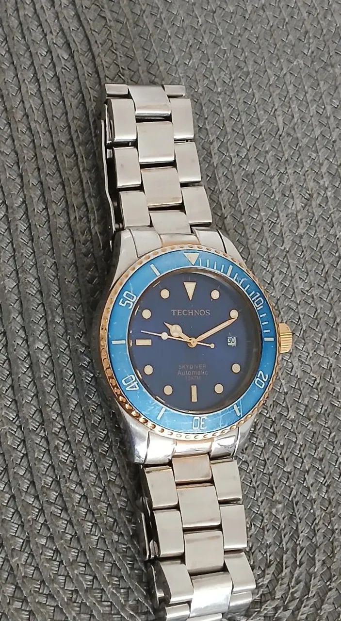 Relógio antigo original TECHNOS SKYDIVER AZUL AUTOMÁTICO.  Exemplar raro de coleção  - Foto 4